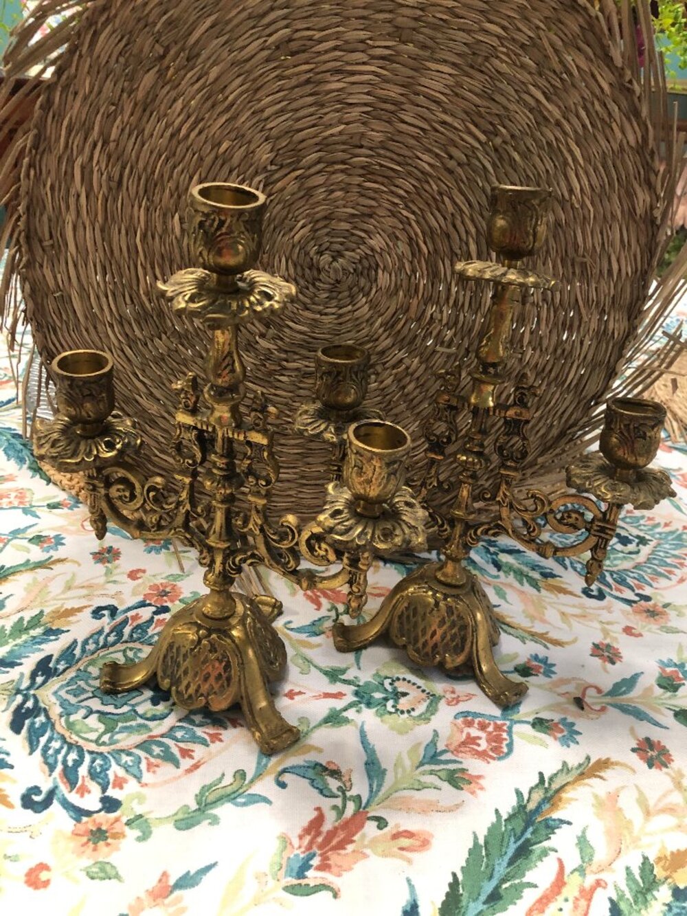 2 Vintage Brass 3 candle candlelabra